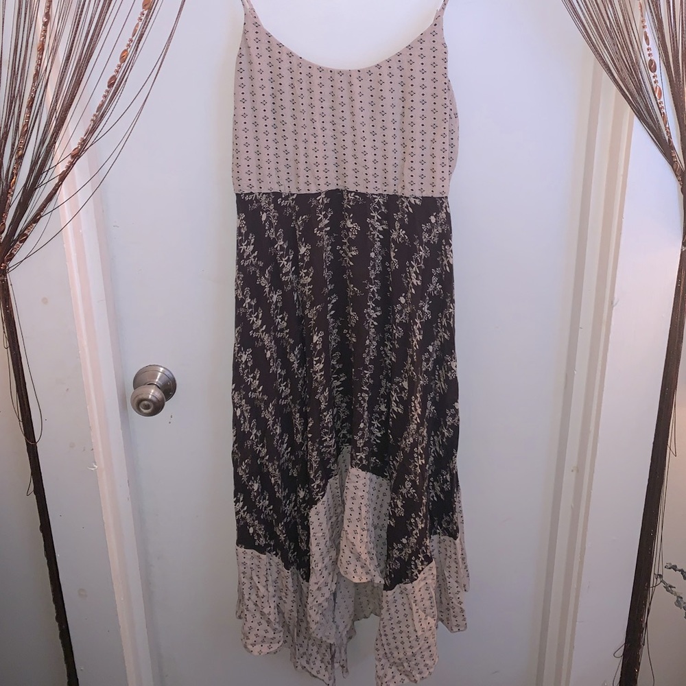 Cottagecore boho spaghetti-strap asymmetric bottom trim Maxi Dress